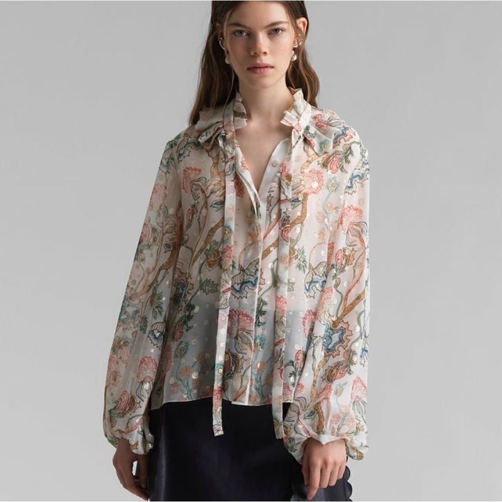 Chloe Floral Printed Blouse in Silk Lurex